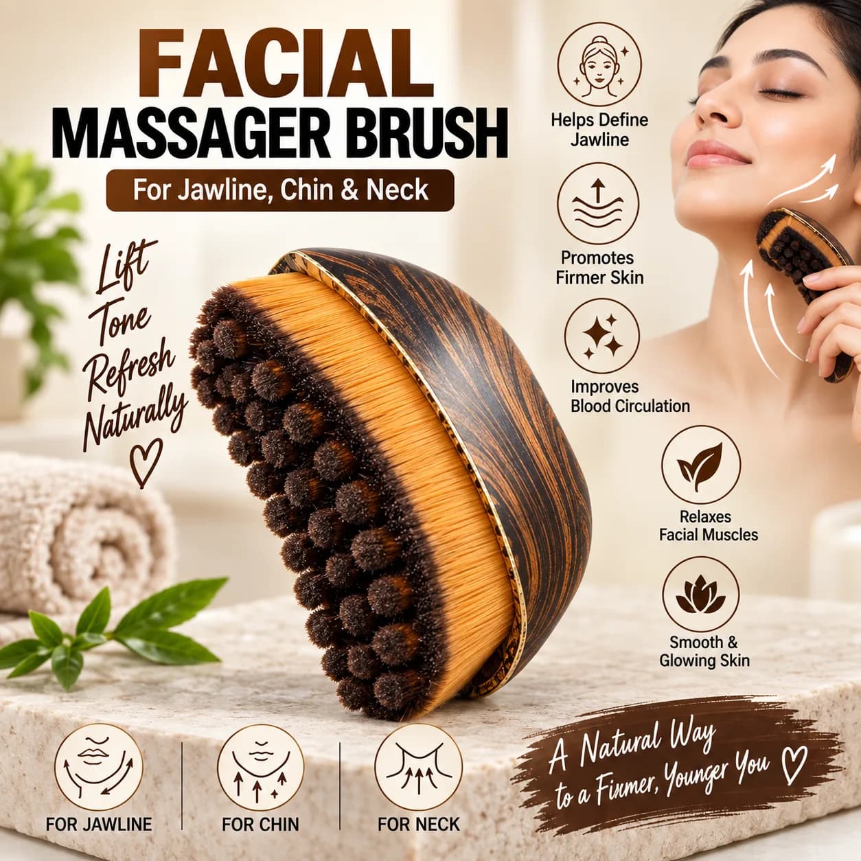 Facial Massager Brush for Jawline, Chin & Neck