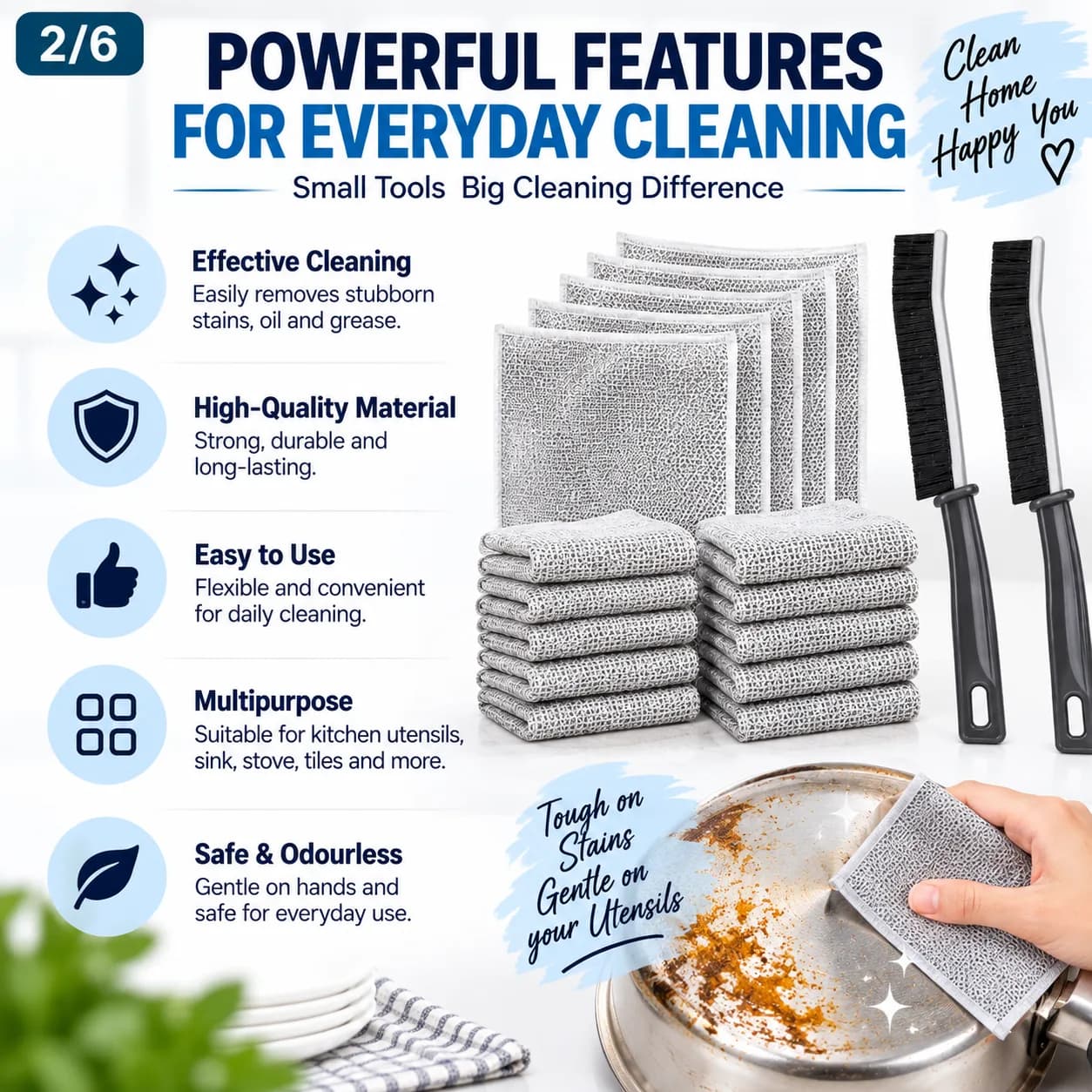 Vessel Cleaning Scrubber Sheet (10 Pcs) + Gap Cleaning Brush (2 Pcs) 4
