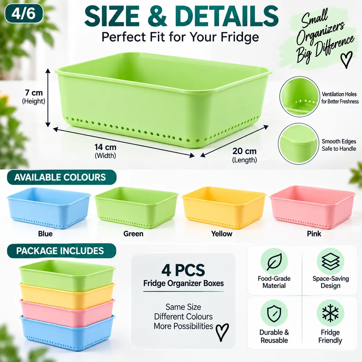 Fridge Organizer Box – 4 Pcs Set with Ventilation Holes 2