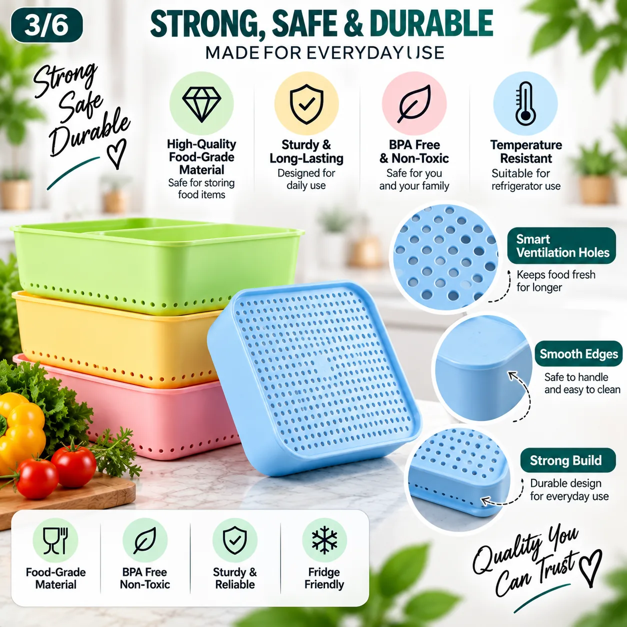 Fridge Organizer Box – 4 Pcs Set with Ventilation Holes 4