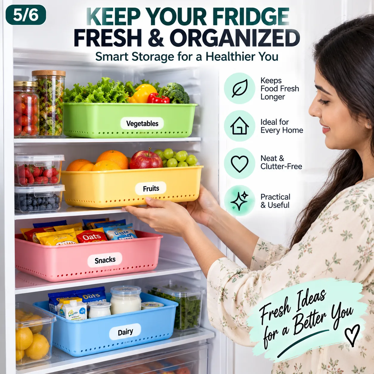 Fridge Organizer Box – 4 Pcs Set with Ventilation Holes 5