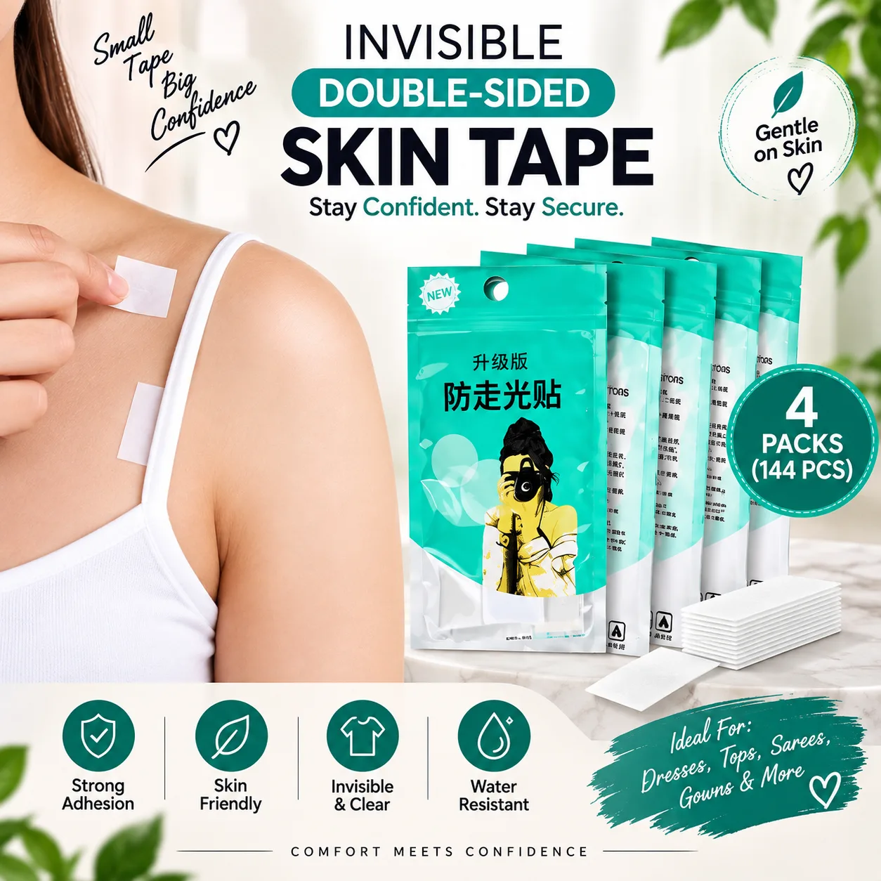Invisible Double-Sided Skin Tape – 4 Packs / 144 Pieces