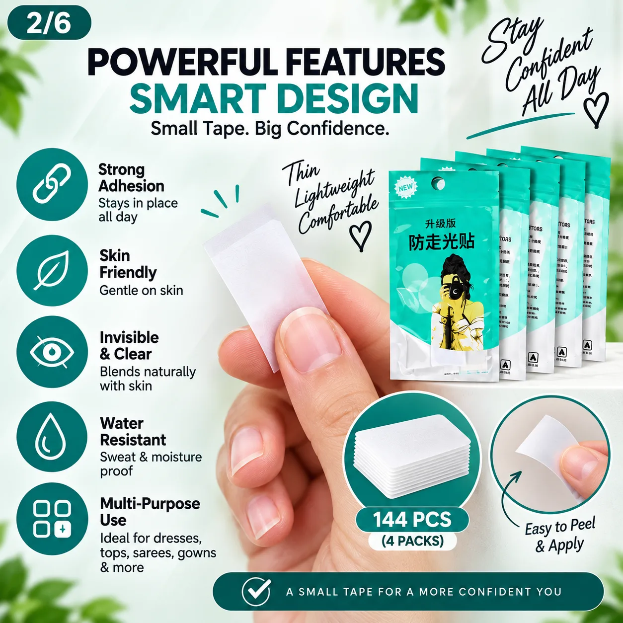 Invisible Double-Sided Skin Tape – 4 Packs / 144 Pieces 3