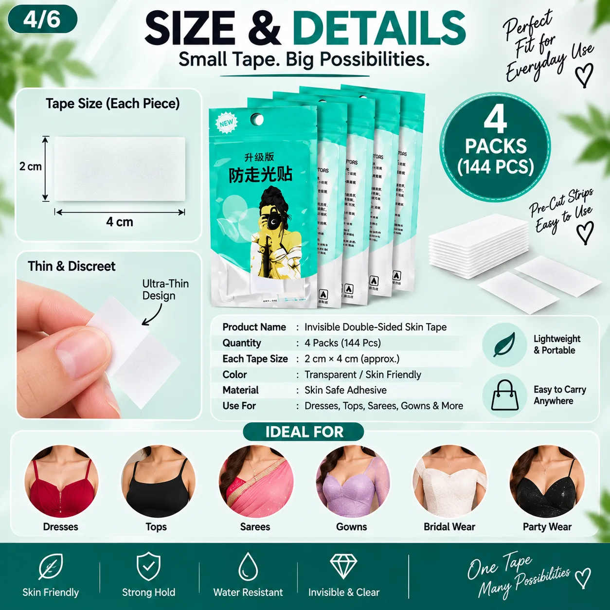 Invisible Double-Sided Skin Tape – 4 Packs / 144 Pieces 5