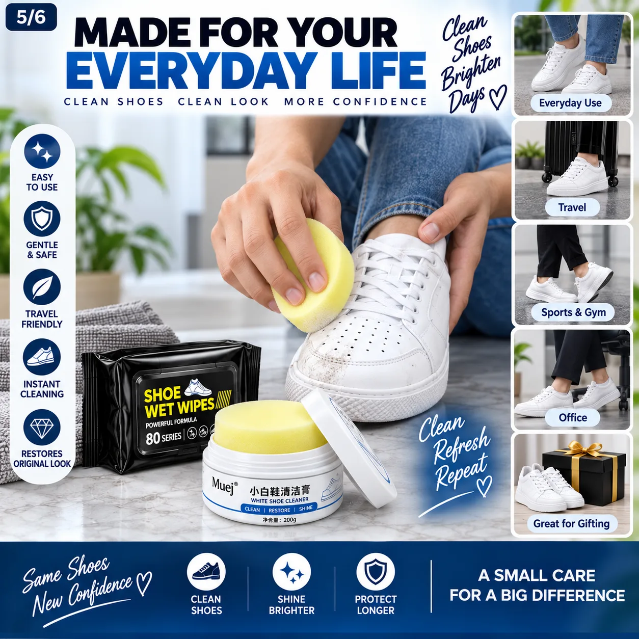 Shoe Care Cleaning Combo – White Shoe Cleaner + 80 Series Wet Wipes 2