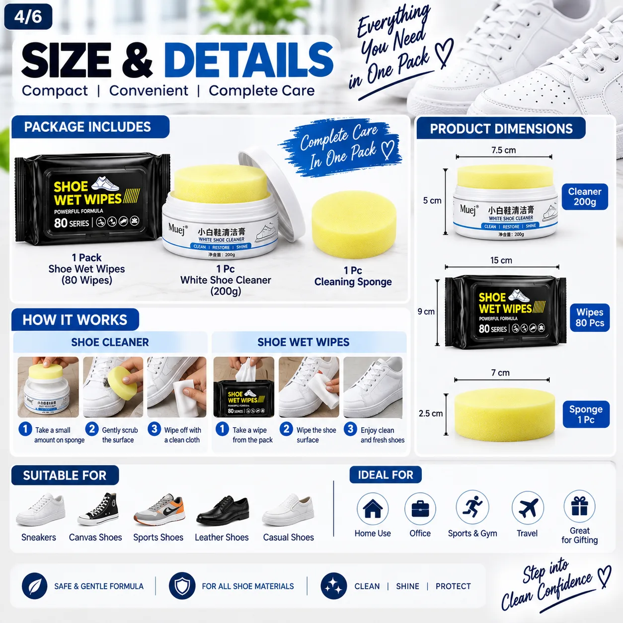 Shoe Care Cleaning Combo – White Shoe Cleaner + 80 Series Wet Wipes 4