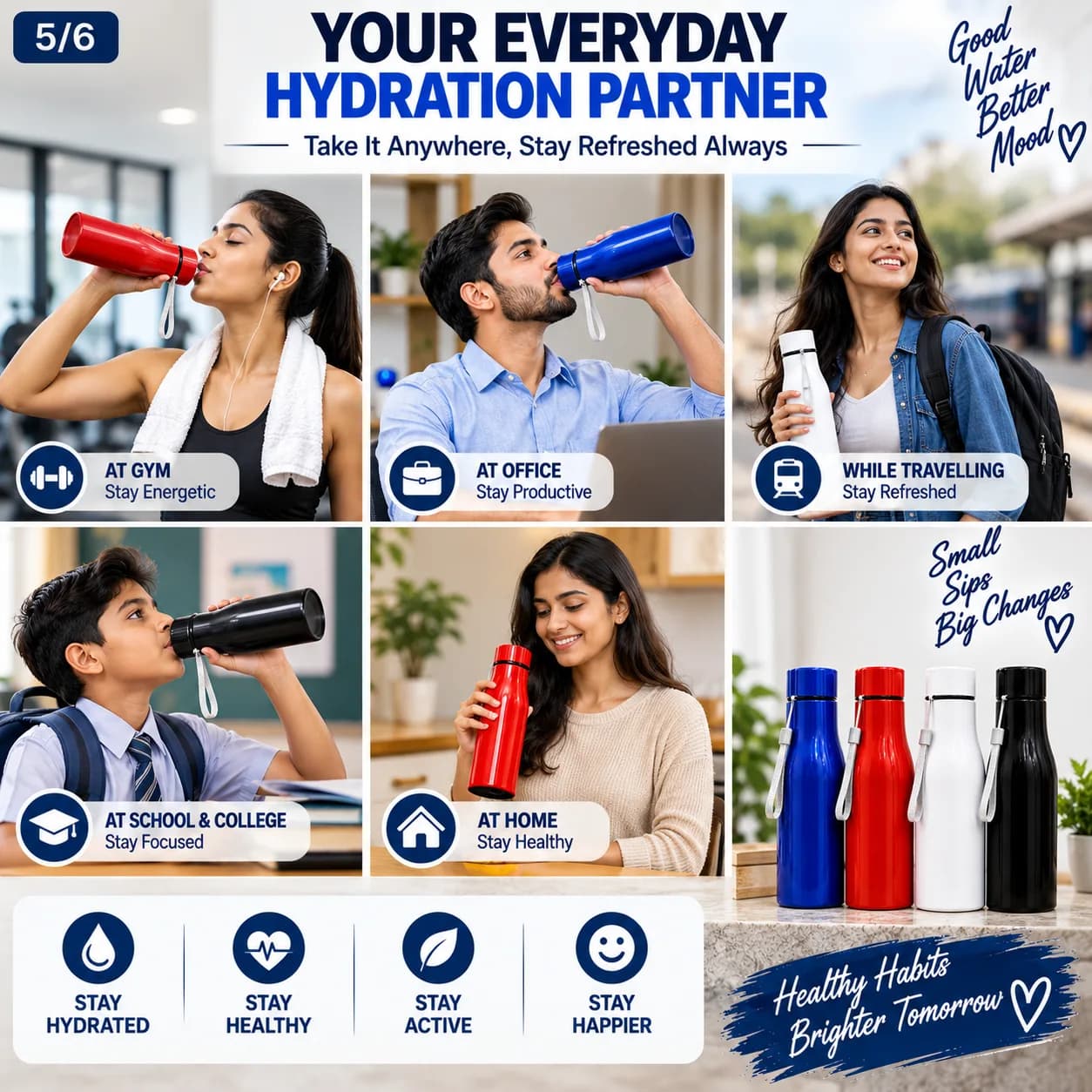 Stainless Steel Handy Water Bottle – 1 Liter | 2 Pcs 4