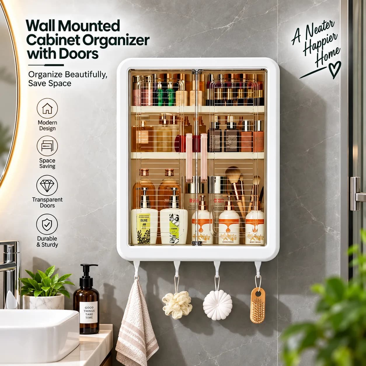 Wall Mounted Cabinet Organizer with Doors