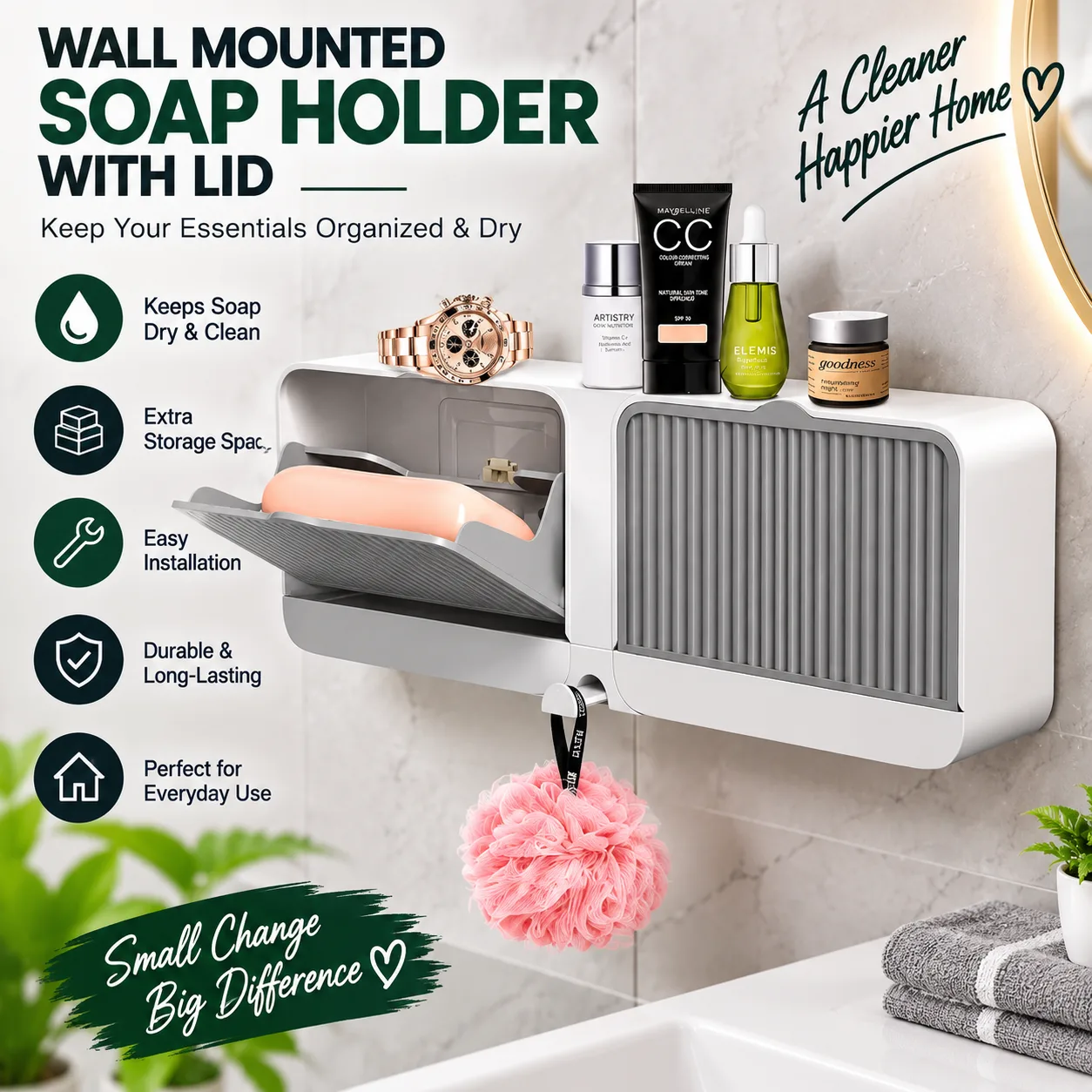 Wall Mounted Soap Holder with Lid