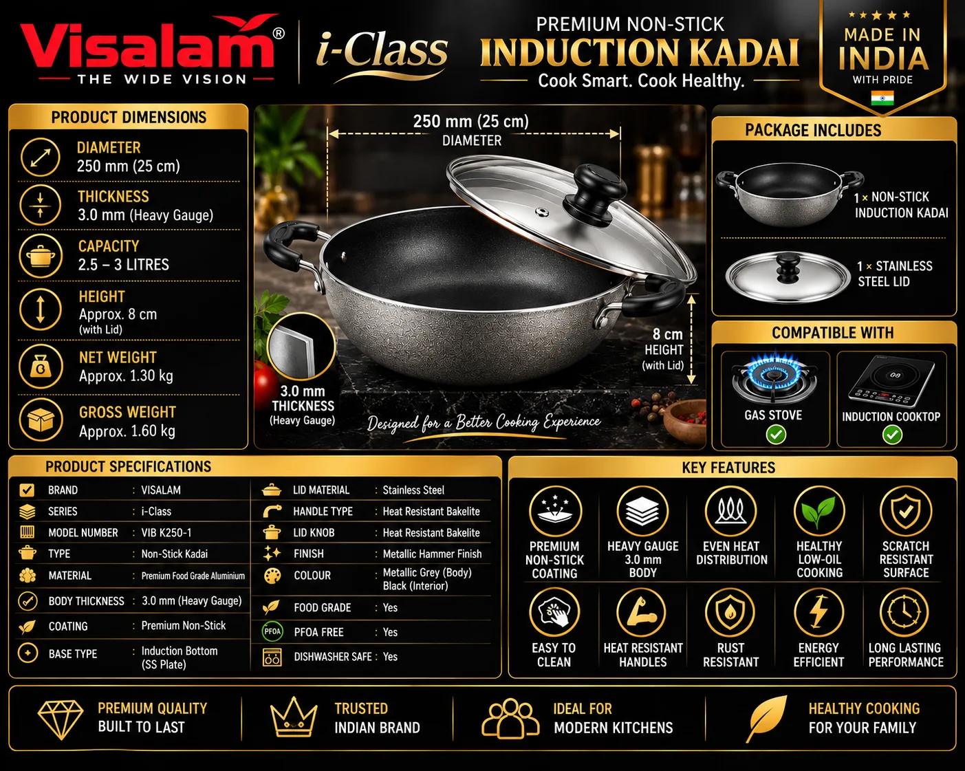 Visalam i-Class Premium Non-Stick Induction Kadai 2