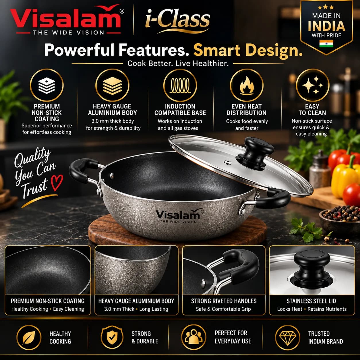 Visalam i-Class Premium Non-Stick Induction Kadai 3