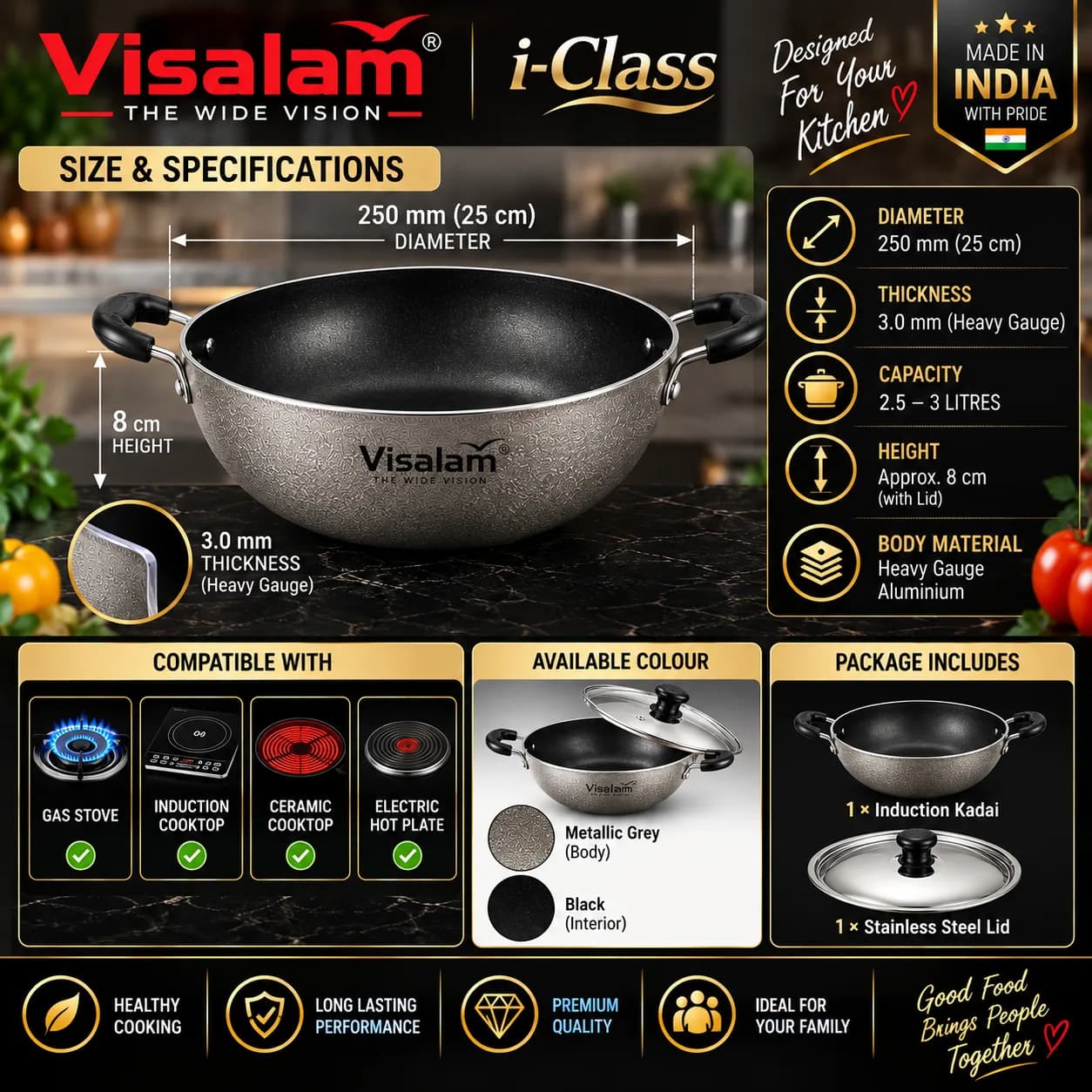 Visalam i-Class Premium Non-Stick Induction Kadai 4