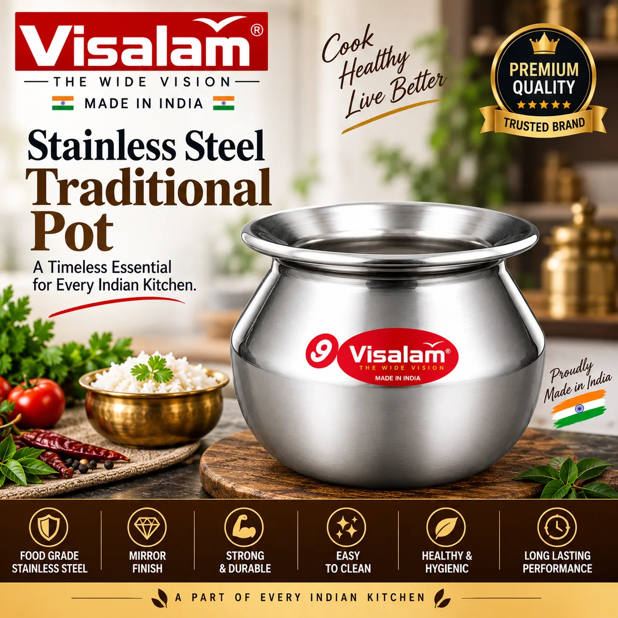 VISALAM Stainless Steel Traditional Pot – Complete Product Details