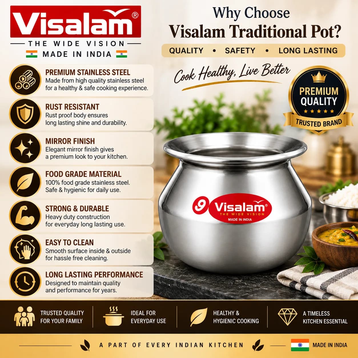 VISALAM Stainless Steel Traditional Pot – Complete Product Details 3