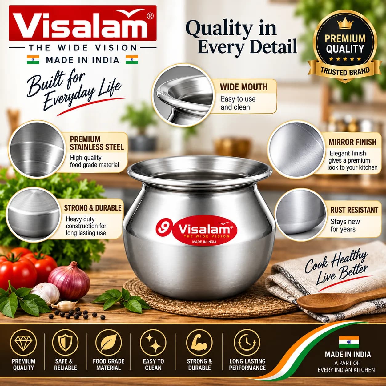VISALAM Stainless Steel Traditional Pot – Complete Product Details 5