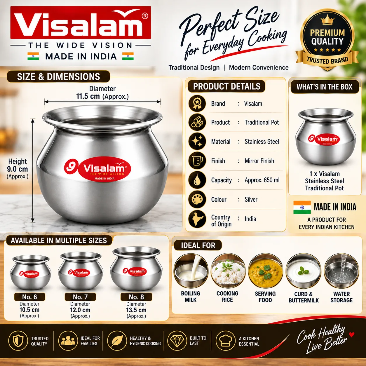 VISALAM Stainless Steel Traditional Pot – Complete Product Details 4