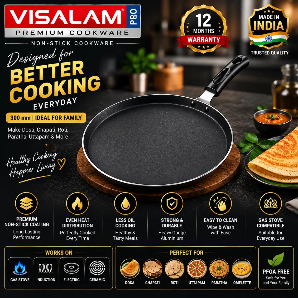 VISALAM PRO Non-Stick Dosa Tawa 300 mm