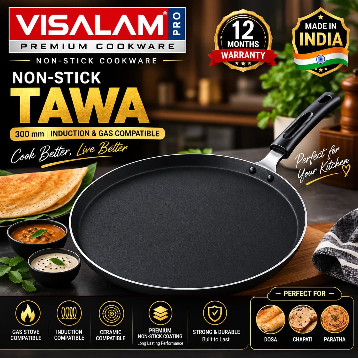 VISALAM PRO Non-Stick Dosa Tawa 300 mm 2