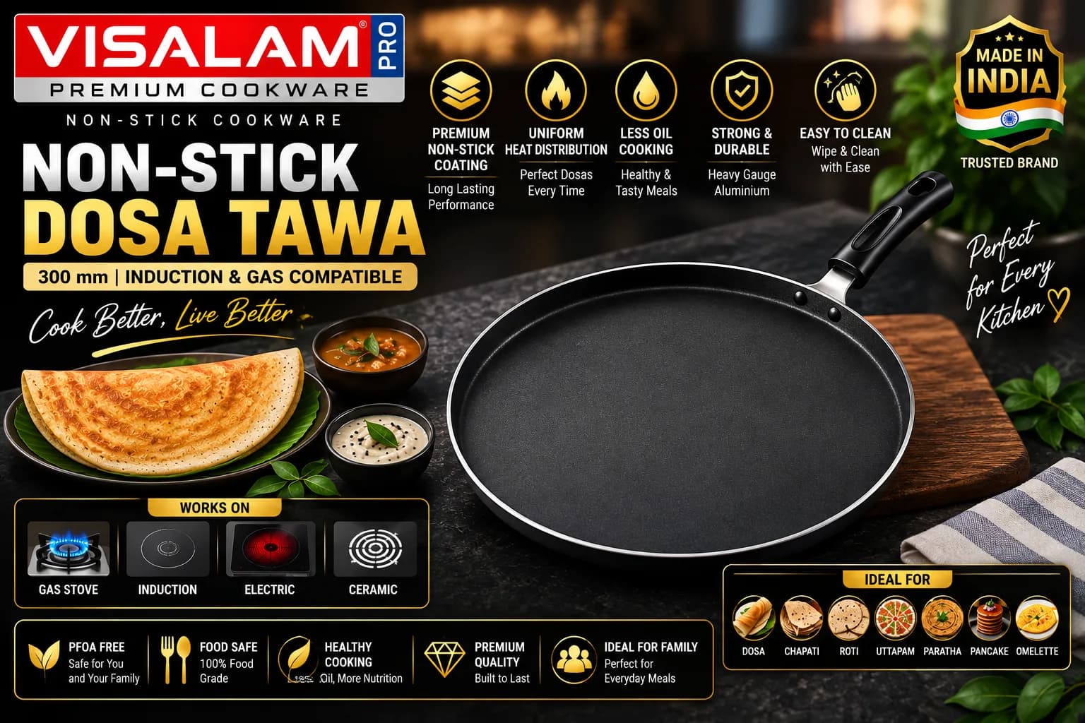 VISALAM PRO Non-Stick Dosa Tawa 300 mm 3