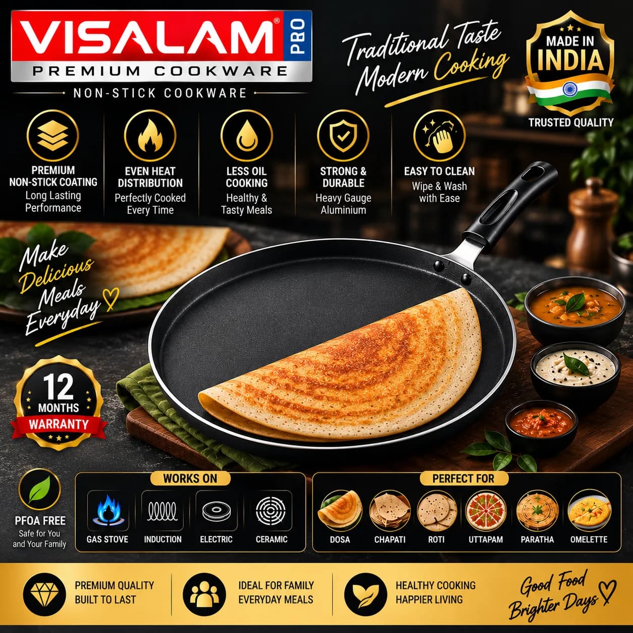 VISALAM PRO Non-Stick Dosa Tawa 300 mm 5