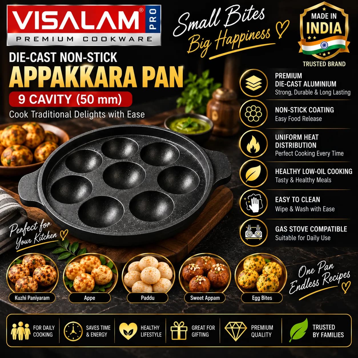 VISALAM PRO Die-Cast Non-Stick Appakkara / Kuzhi Paniyaram Pan