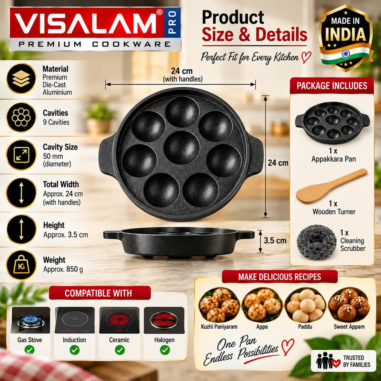 VISALAM PRO Die-Cast Non-Stick Appakkara / Kuzhi Paniyaram Pan 2