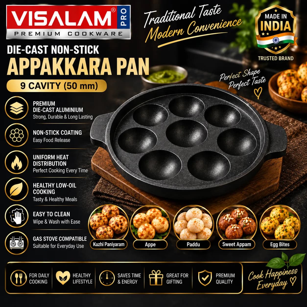 VISALAM PRO Die-Cast Non-Stick Appakkara / Kuzhi Paniyaram Pan 3