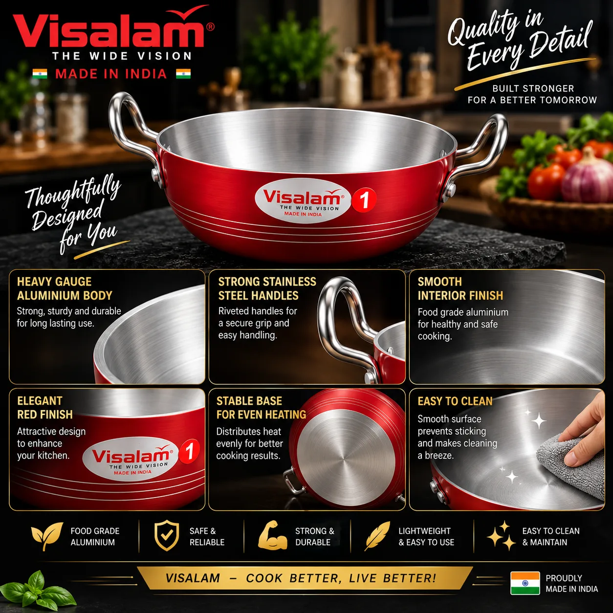 Visalam Premium Aluminium Kadai No. 1 2