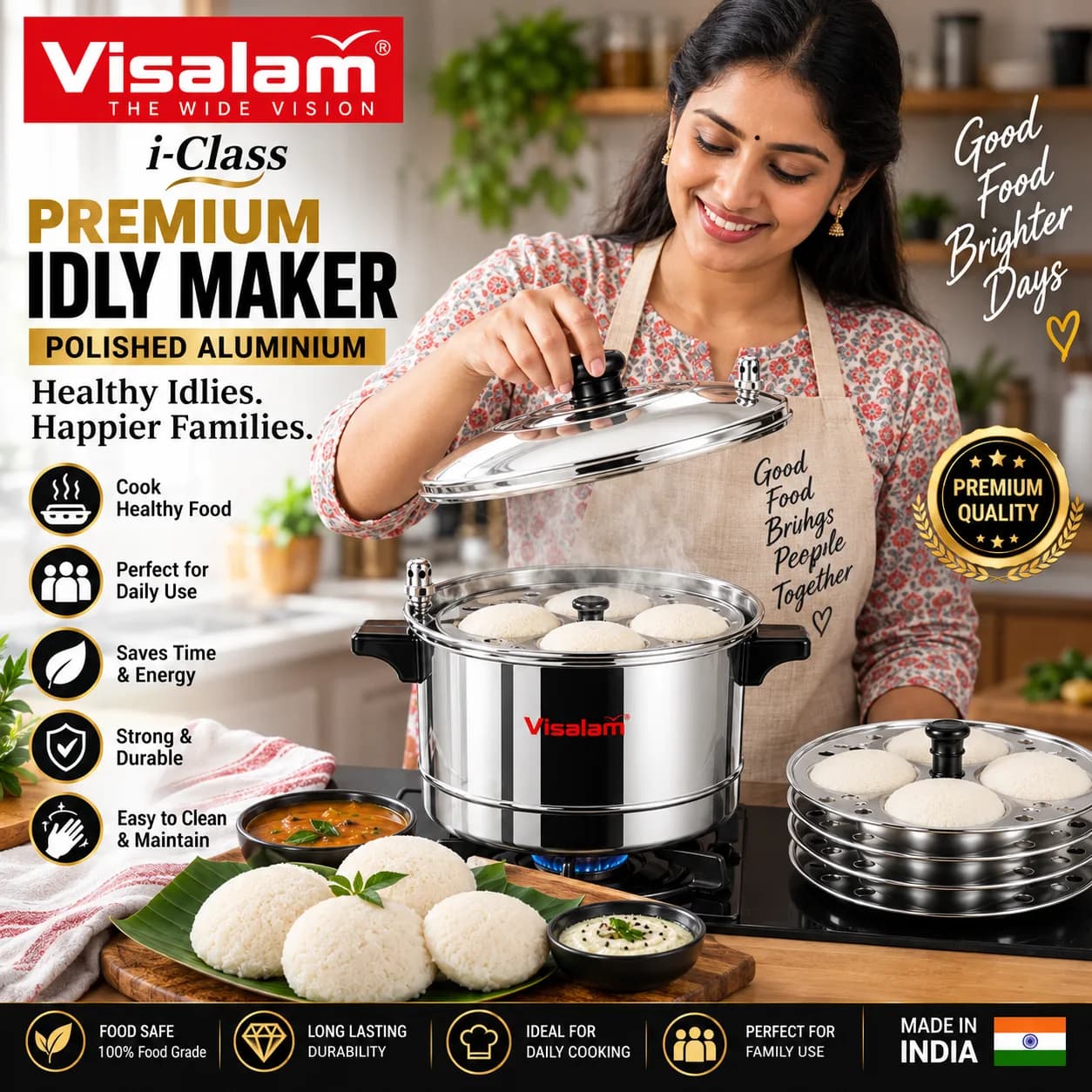 Visalam i-Class Premium Idly Maker – 4 Plates, 16 Idlies 4