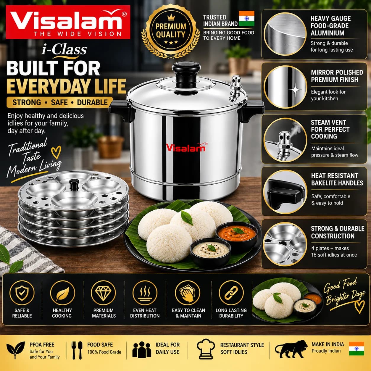 Visalam i-Class Premium Idly Maker – 4 Plates, 16 Idlies 6