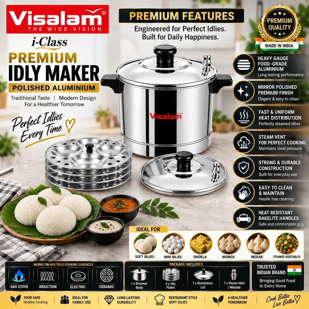 Visalam i-Class Premium Idly Maker – 4 Plates, 16 Idlies 5