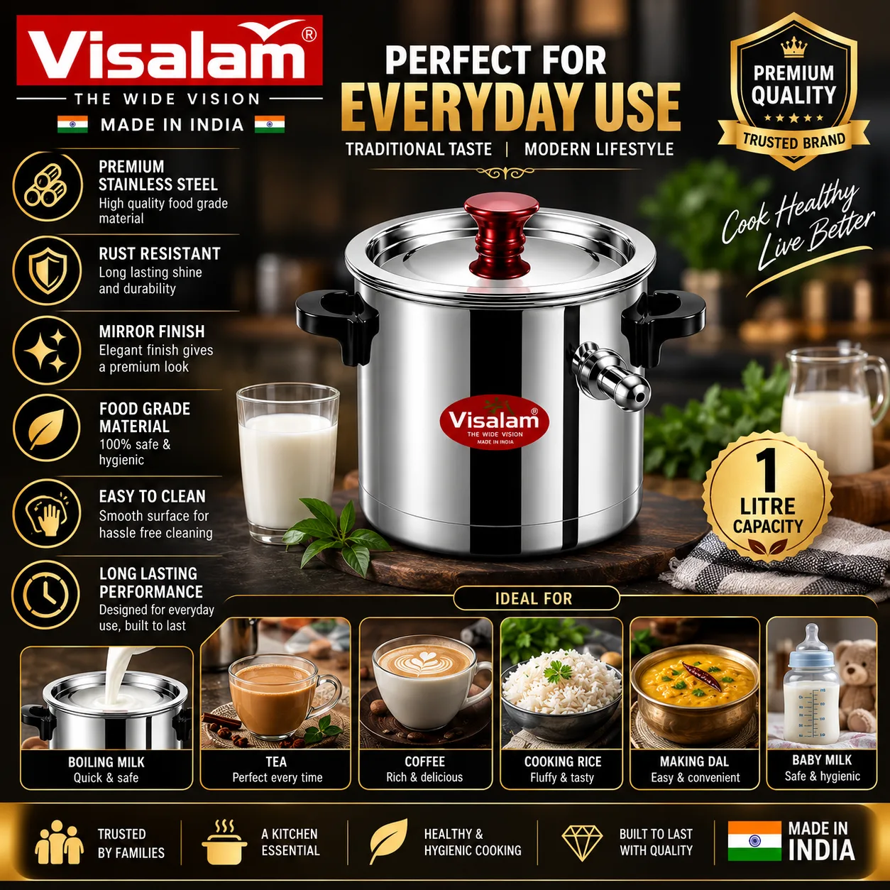 Visalam Elite Premium Milk Boiler – 1 Litre 2