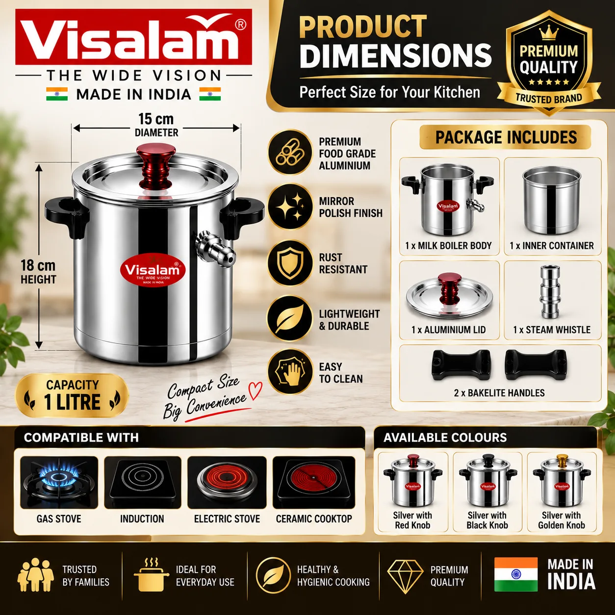 Visalam Elite Premium Milk Boiler – 1 Litre 5