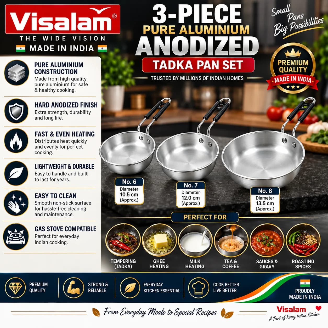 Visalam 3-Piece Anodized Tadka Pan Set 4