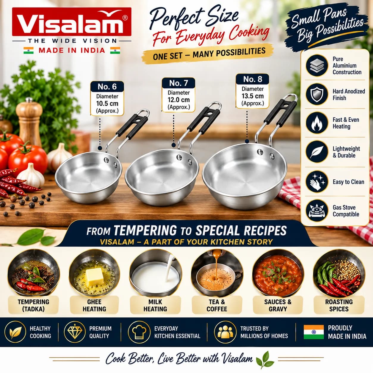 Visalam 3-Piece Anodized Tadka Pan Set 5