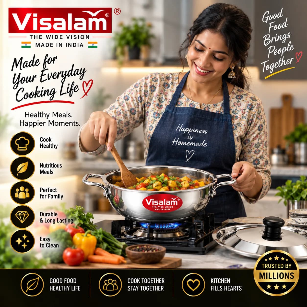 Visalam 24 cm Stainless Steel Kadai with SS Lid 3