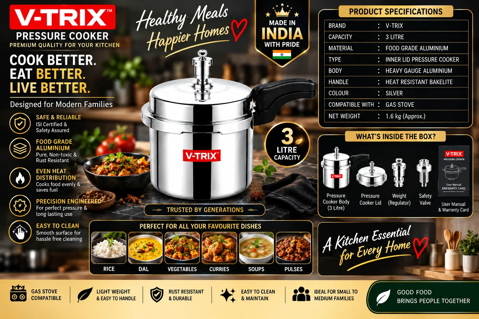 V-TRIX 3 Litre Pressure Cooker – Complete Product Details 4
