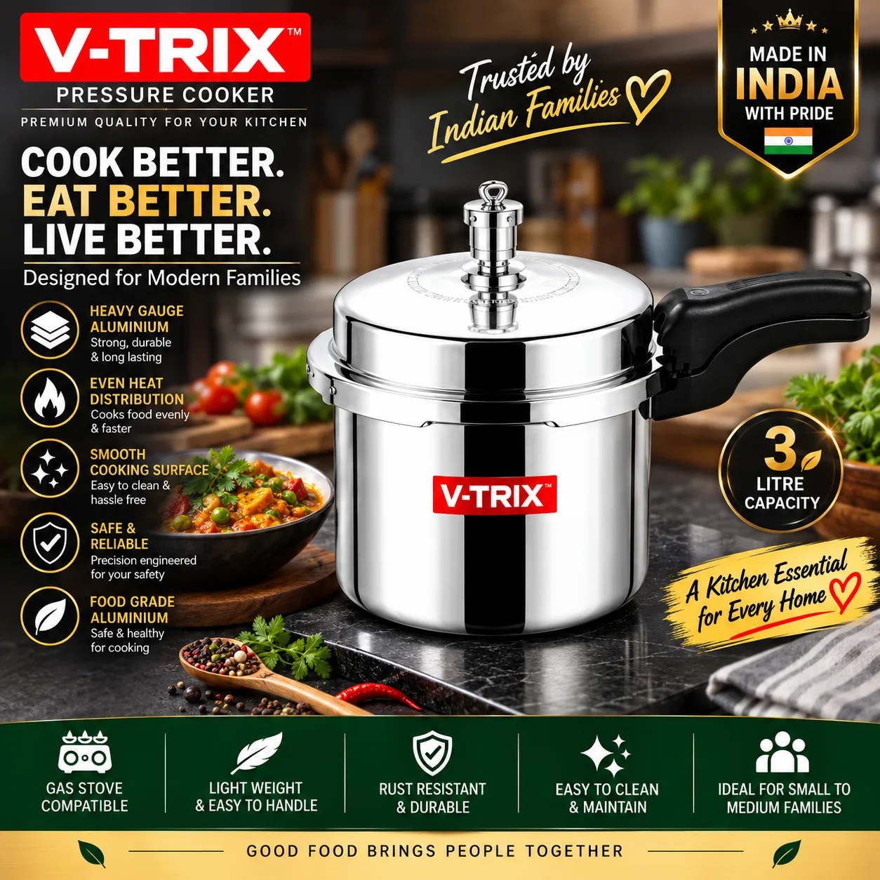 V-TRIX 3 Litre Pressure Cooker – Complete Product Details