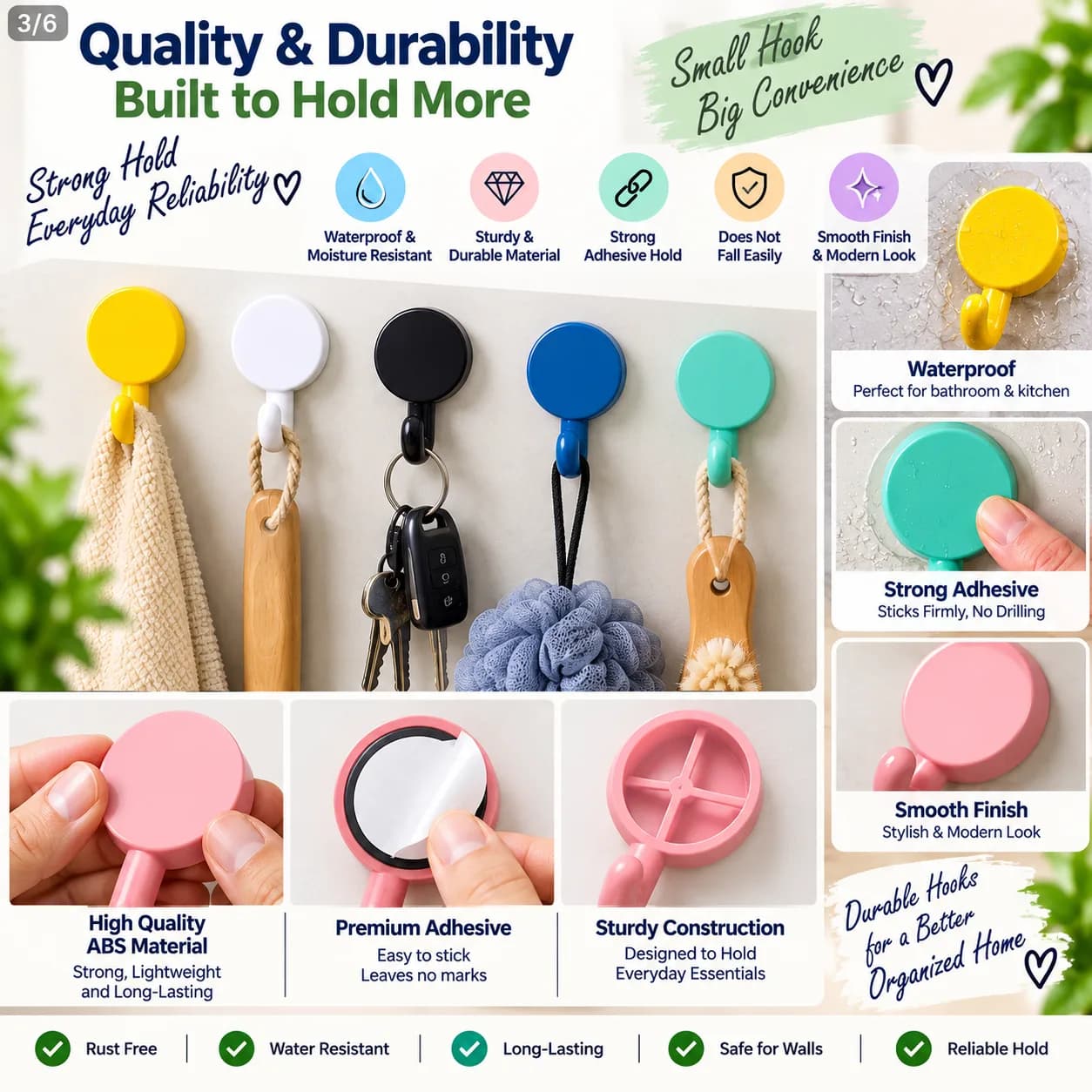 Candy Colour Wall Hooks – 10 Pcs 5