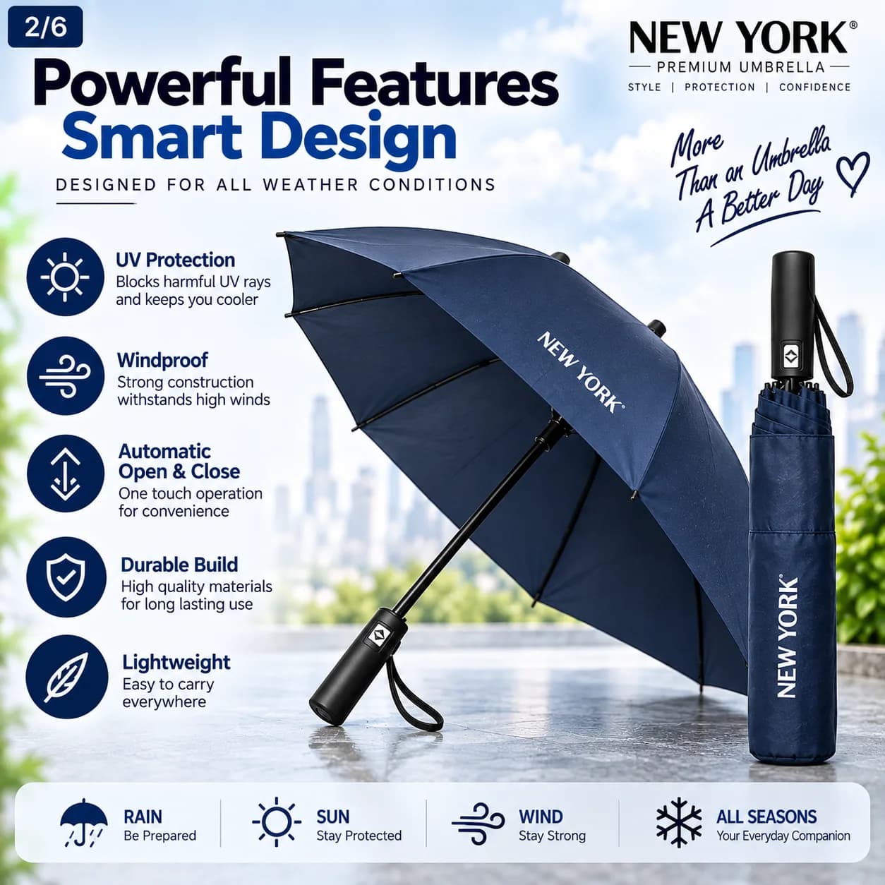 NEW YORK Premium Umbrella – Automatic Windproof Folding Umbrella 4